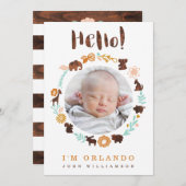 Geburtskarte für Baby - Landtiere Ankündigung (Vorne/Hinten)