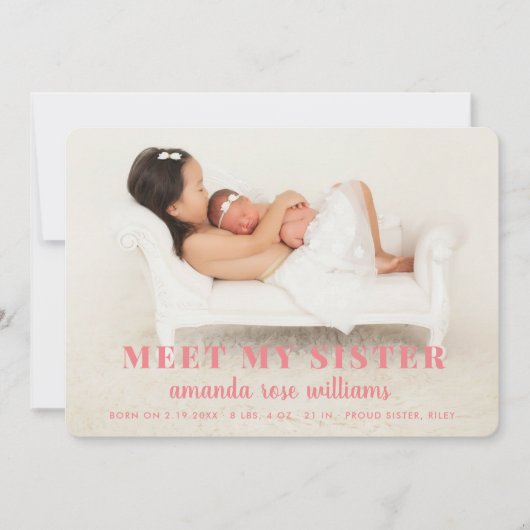 Geburtskarte für BabySchwester_Peach Einladung (Vorderseite)