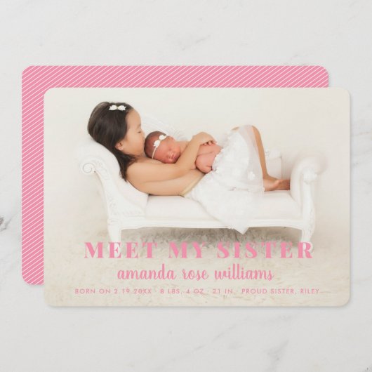 Geburtskarte für BabySchwester_Pink Einladung (Vorne/Hinten)