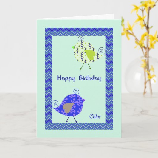 Geburtskarte für Chloe, Designer Vögel Karte (Gelbe Blume)