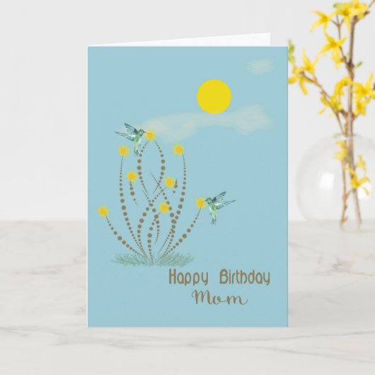 Geburtskarte für die Mama mit Hummingbirds & Blume Karte (Gelbe Blume)