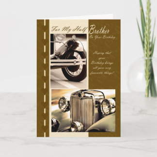 Geburtskarte für Halbbruder, klassische Autos Karte