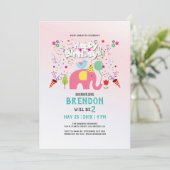 Geburtskarte mit Elefanten und Vögeln Einladung (Stehend Vorderseite)