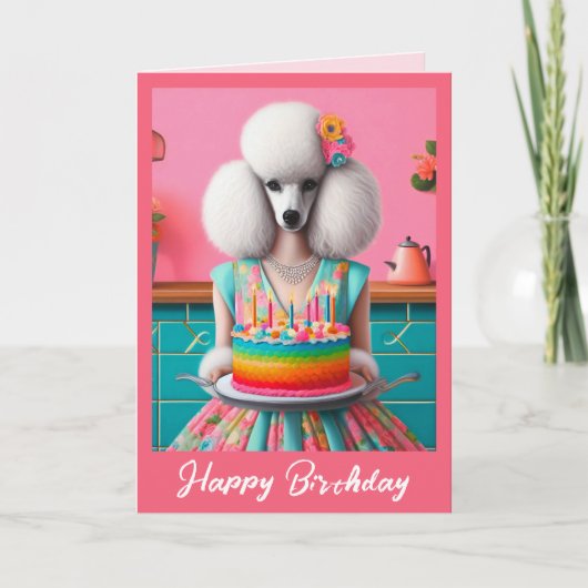 Geburtskarte | Poodle Dog Birthday Cake 7 Kerzen Karte (Vorderseite)