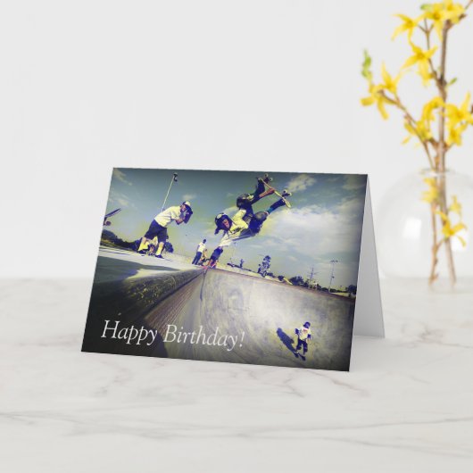 Geburtskarte: Skateboarder Karte (Gelbe Blume)