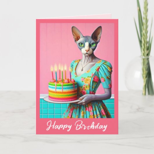 Geburtskarte | Sphynx Cat 6th Birthday Candles Karte (Vorderseite)