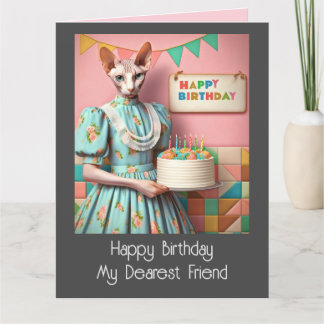 Geburtskarte | Sphynx Cat Lady with Birthday Cake Karte