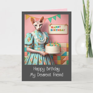 Geburtskarte   Sphynx Cat Lady with Birthday Cake Karte