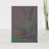 Geburtskarte | Sphynx Cat Lady with Birthday Cake Karte (Rückseite)