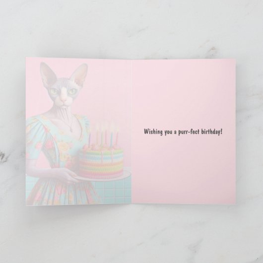 Geburtskarte | Sphynx Cat Lady with Birthday Cake Karte (Innenseite)