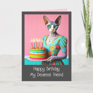 Geburtskarte | Sphynx Cat Lady with Birthday Cake Karte