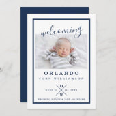 Geburtskarte von Baby - Moderne Marine & White Ankündigung (Vorne/Hinten)