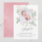 Geburtskarte von Pastel Blush Greenerity Ankündigung (Vorne/Hinten)
