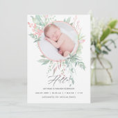 Geburtskarte von Pastel Blush Greenerity Ankündigung (Stehend Vorderseite)