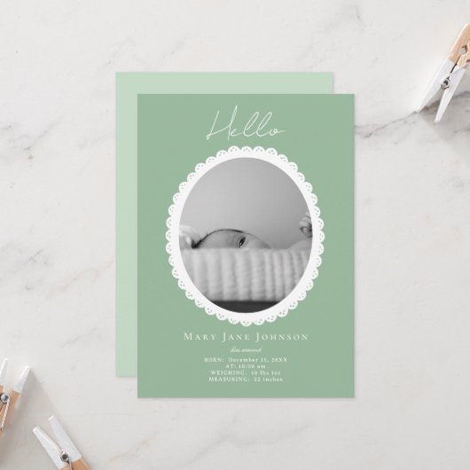 Geburtskarte von Pastel Light Green Baby Karte (Vorderseite/Rückseite Beispiel)