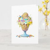 Geburtskarte | Whimsisches Eiscreme Sundae Karte (Gelbe Blume)