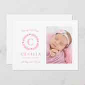 Geburtskarten für Mädchen in Monogramm Postkarte (Vorne/Hinten)