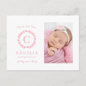 Geburtskarten für Mädchen in Monogramm Postkarte (Vorderseite)