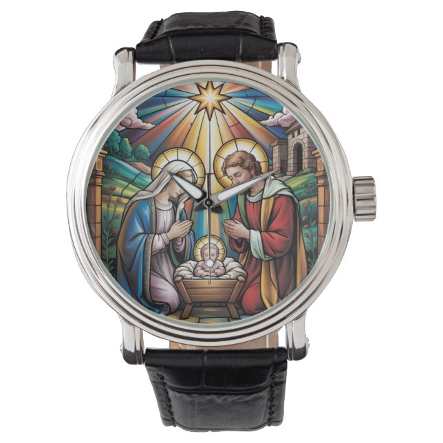 Geburtskirche-Buntglas-Kunst – Heiligabend der Hei Armbanduhr (Vorderseite)
