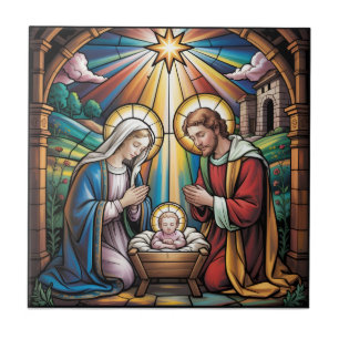 Geburtskirche-Buntglas-Kunst – Heiligabend der Hei Fliese