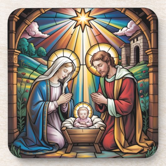 Geburtskirche-Buntglas-Kunst – Heiligabend der Hei Getränkeuntersetzer (Vorderseite)