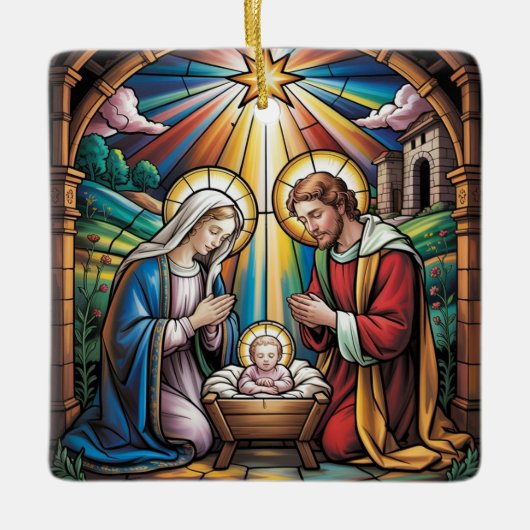Geburtskirche-Buntglas-Kunst – Heiligabend der Hei Keramikornament (Vorderseite)