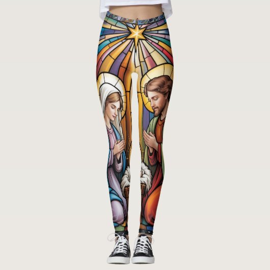 Geburtskirche-Buntglas-Kunst – Heiligabend der Hei Leggings (Vorderseite)