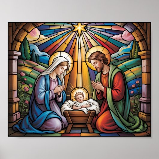 Geburtskirche-Buntglas-Kunst – Heiligabend der Hei Poster (Vorne)