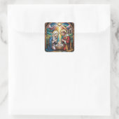 Geburtskirche-Buntglas-Kunst – Heiligabend der Hei Quadratischer Aufkleber (Tasche)