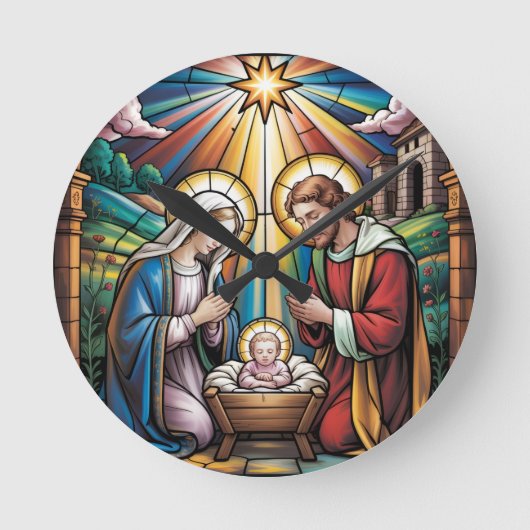Geburtskirche-Buntglas-Kunst – Heiligabend der Hei Runde Wanduhr (Vorderseite)