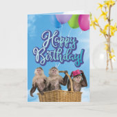 Geburtskorb von Affen und Balloons Karte (Gelbe Blume)