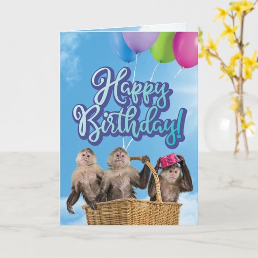 Geburtskorb von Affen und Balloons Karte (Gelbe Blume)