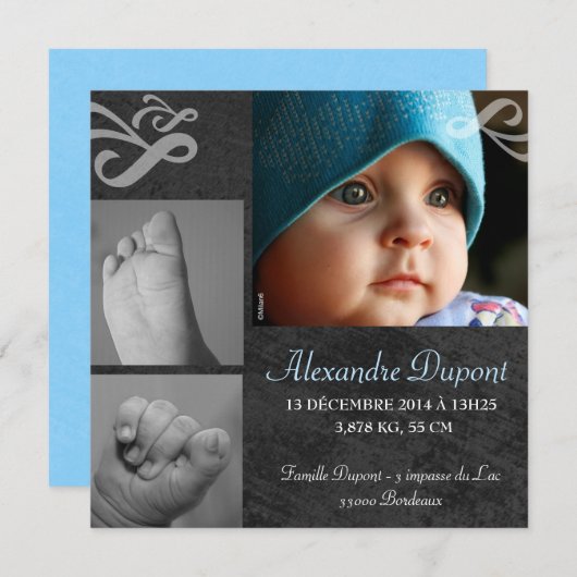 Geburtsmeldung Junge Ankündigung (Vorne/Hinten)