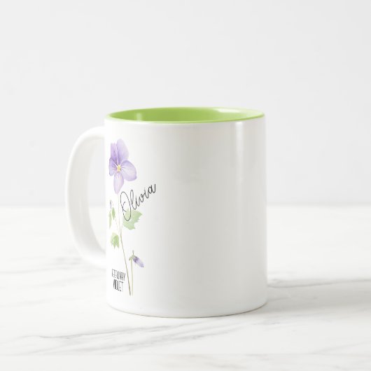 Geburtsmonat Blume Februar Violet Name Zweifarbige Tasse (Vorderseite Links)
