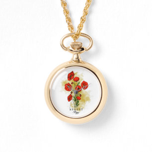 Geburtsmonat Blume Geboren in August Mohnblumen Bl Armbanduhr
