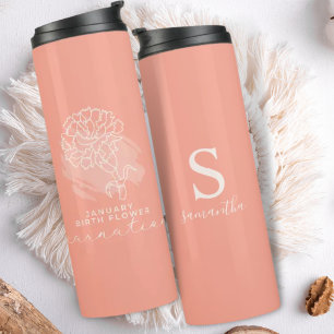 Geburtsmonat Blume Januar Geburtstagsgeschenk-Mono Thermosbecher