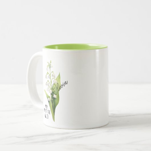 Geburtsmonat Blume Lily des Vallenamens Zweifarbige Tasse (Vorderseite Links)