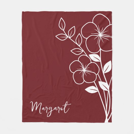 Geburtsmonat-Blume, Maroon-Script-Name im Februar Fleecedecke (Vorderseite)