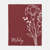 Geburtsmonat-Blume, Maroon-Script-Name im Januar Fleecedecke (Vorderseite)
