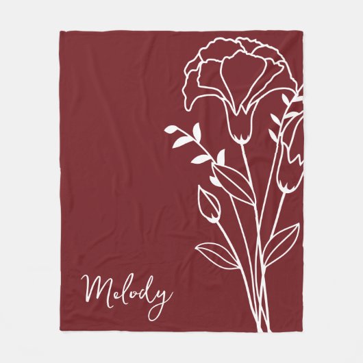 Geburtsmonat-Blume, Maroon-Script-Name im Januar Fleecedecke (Vorderseite)