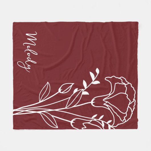 Geburtsmonat-Blume, Maroon-Script-Name im Januar Fleecedecke (Vorderseite (Horizontal))