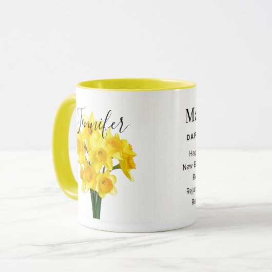 Geburtsmonat Blume-März personalisierter Schleim Tasse (Vorderseite Links)