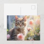 Geburtsmonat Juni Rosen und Katze Postkarte (Vorne/Hinten)