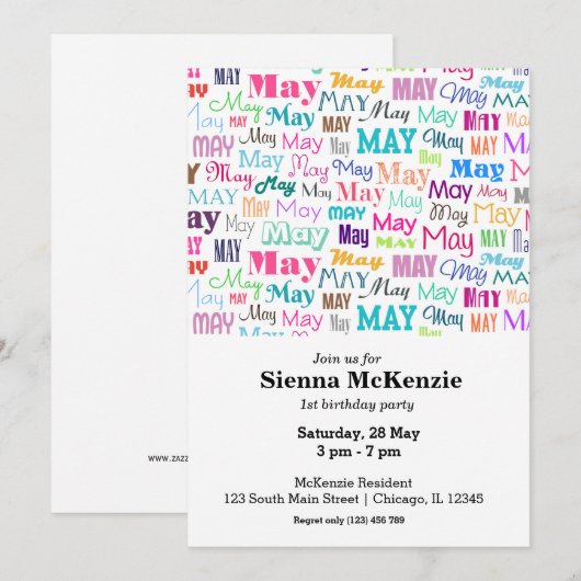 Geburtsmonat Mai Einladung (Vorne/Hinten)