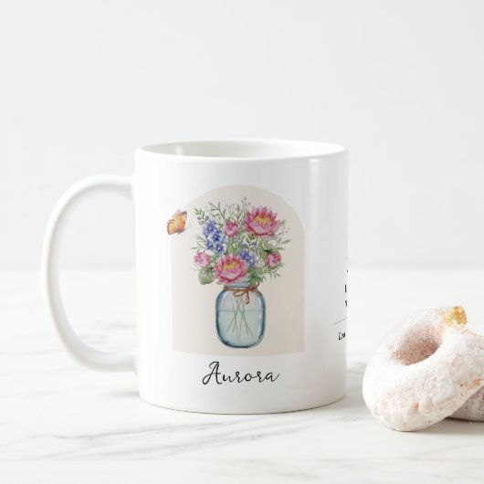 Geburtsmonats-Blumen-Tasse Juli Kaffeetasse (Mit Donut)