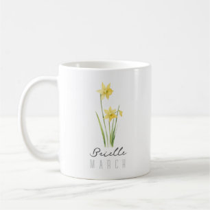 Geburtsmonatsblume März mit Namen – Narzisse Kaffeetasse