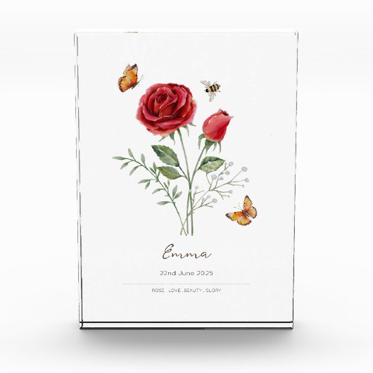 Geburtsmonatsblume Rose Fotoblock (Vorderseite)