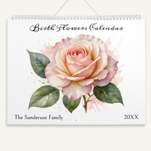 Geburtsmonatsblumen Wasserfarben Personalisiert Kalender