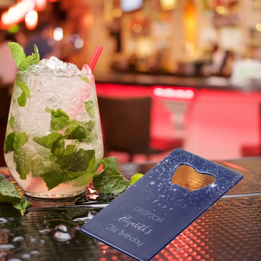 Geburtsnacht blauer Glitzer Staubname Geldbeutel Flaschenöffner