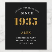 Geburtsname 1935 Black Gold Elegant Chic Weinetikett (Einzelnes Label)